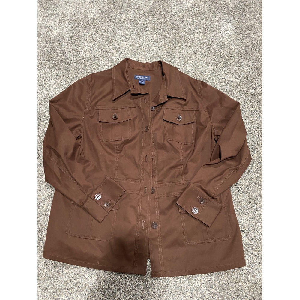 Jones New York Signature Woman Brown Utility Field Jacket Plus Size 1X Button Up